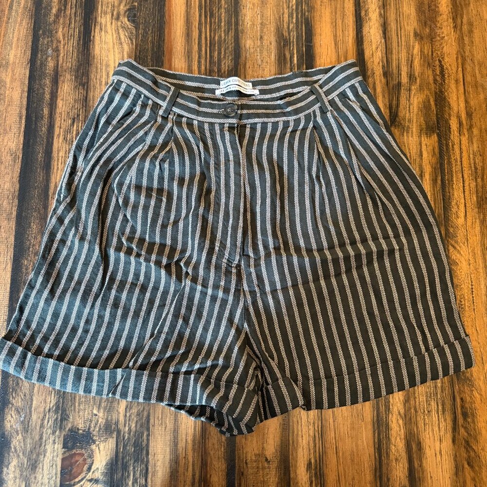 Urban Outfitters High Waisted Spriped Linen-Blend Trouser Shorts, 6